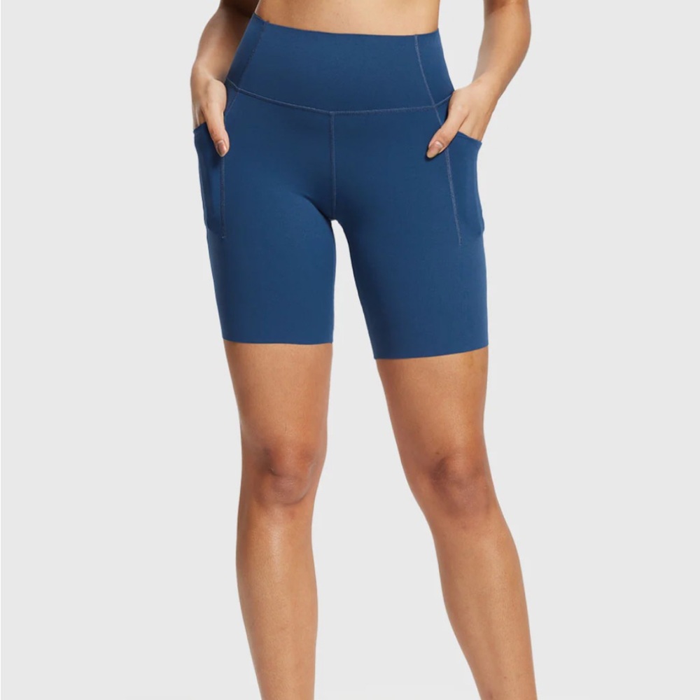 Green Bike Shorts with Stretchy Fit and Wide Waistband